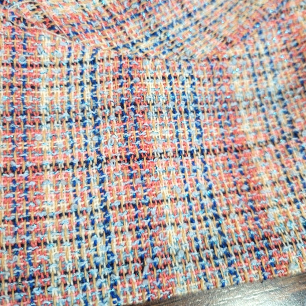 ZARA NEW Pink Blue Tweed 72% Cotton Cropped Heartshaped Neckline Spaghetti Strap - Picture 3 of 16